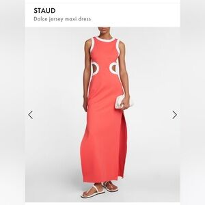 NWT Staud Dolce Dress in Hibiscus and white. Size small.